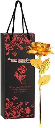 Valentine Gift for Girlfriend Wife Girls Women - Romantic Teddy Bear Card Pendant and Artificial Golden Rose Flower with Box Hamper,Silk in Kuwait
