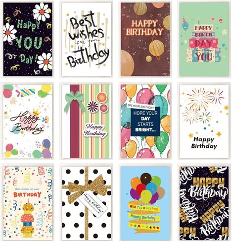 12 Pcs Personalized Birthday Greeting Cards – Custom Stationery Set with Envelopes for Friends, Family, Parents & Loved Ones in Kuwait