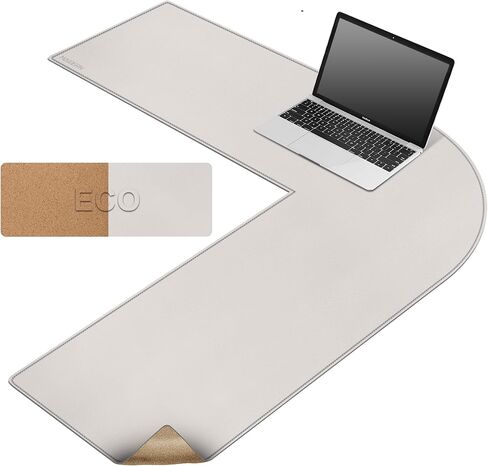 MAIDERN (40"+ 40") x 13" L Shaped Corner Desk Mat, Cork & Leather Dual Sided Desk Pad for Gaming Computer Office Home (Cream) in Kuwait