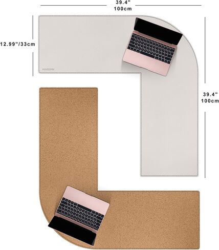 MAIDERN (40"+ 40") x 13" L Shaped Corner Desk Mat, Cork & Leather Dual Sided Desk Pad for Gaming Computer Office Home (Cream) in Kuwait