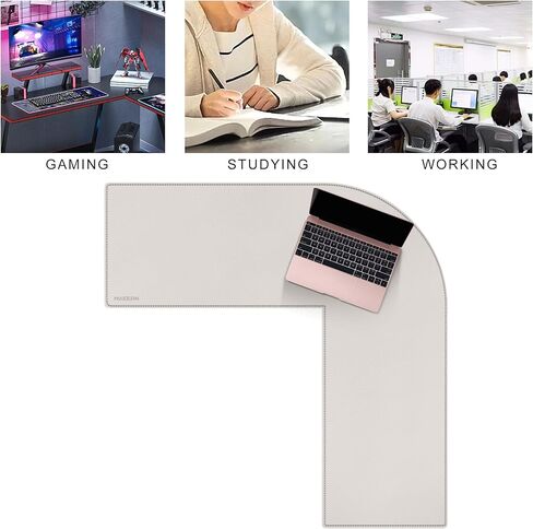 MAIDERN (40"+ 40") x 13" L Shaped Corner Desk Mat, Cork & Leather Dual Sided Desk Pad for Gaming Computer Office Home (Cream) in Kuwait