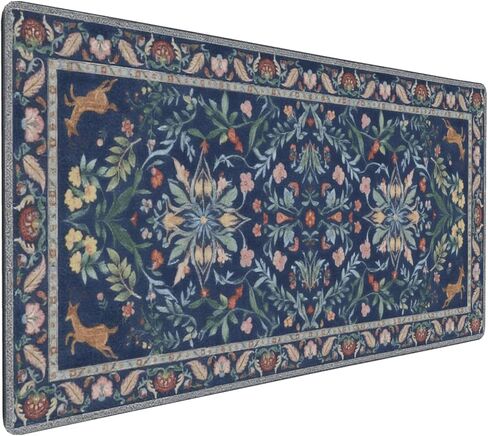 Dark Green Floral XXL Desk Mat, Extra Large Mouse Pad with Anti-Slip Base & Stitched Edges for Women, Aesthetic Desk Pad for Home Office Computer, Keyboard Mat Office Supplies Decor in Kuwait
