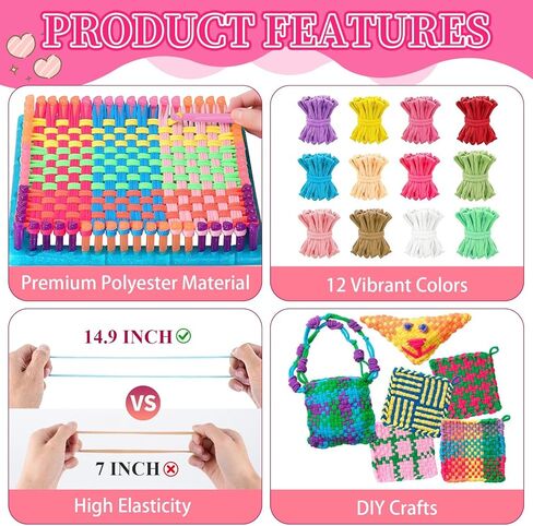 Lainballow 1000 Pcs Loom Loops with Rainbow Color, Cotton Weaving Loops, Refill Loop for 10 in Weaving Looms, 12 Color Loom Loop for Potholder Making, Elastic Craft Bands for DIY Projects Crafts in Kuwait
