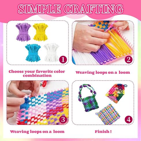 Lainballow 1000 Pcs Loom Loops with Rainbow Color, Cotton Weaving Loops, Refill Loop for 10 in Weaving Looms, 12 Color Loom Loop for Potholder Making, Elastic Craft Bands for DIY Projects Crafts in Kuwait
