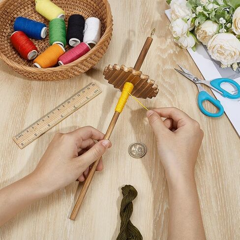 BENECREAT Drop Spindle Top Whorl، غزل أداة عجلة دوارة، أداة غزل غزل نسج خشبي للمبتدئين DIY توريد الحرف اليدوية (زهرة 3.54 × 12.87 بوصة) in Kuwait