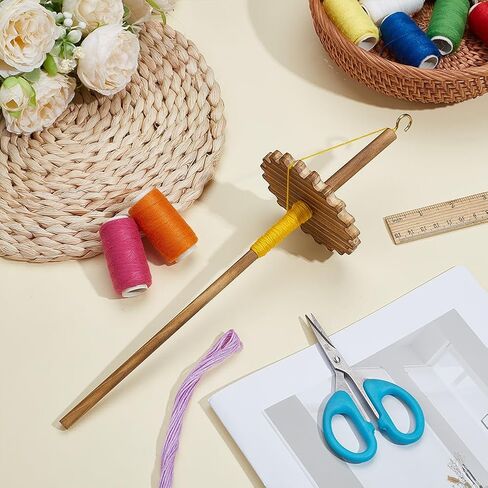 BENECREAT Drop Spindle Top Whorl، غزل أداة عجلة دوارة، أداة غزل غزل نسج خشبي للمبتدئين DIY توريد الحرف اليدوية (زهرة 3.54 × 12.87 بوصة) in Kuwait