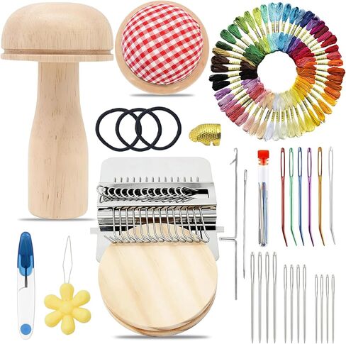 Mini Darning Mushroom for Socks 14 Hooks Small Speedweve Style Weaving Darning Loom with Knit Patch Kit Patch Maker Large Eye Needles 100 Colors Thread for Handcraft DIY Weaving Repair Tool in Kuwait