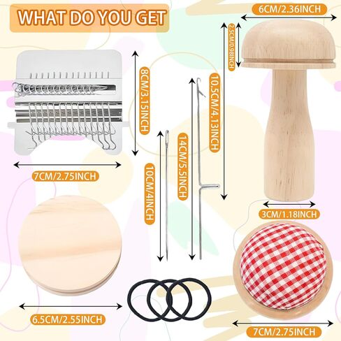 Mini Darning Mushroom for Socks 14 Hooks Small Speedweve Style Weaving Darning Loom with Knit Patch Kit Patch Maker Large Eye Needles 100 Colors Thread for Handcraft DIY Weaving Repair Tool in Kuwait