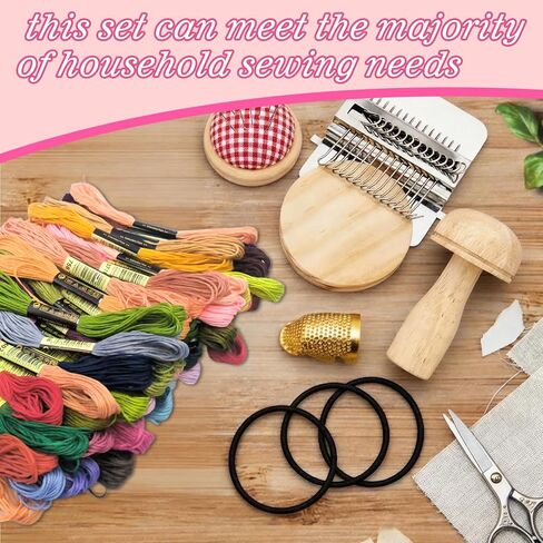Mini Darning Mushroom for Socks 14 Hooks Small Speedweve Style Weaving Darning Loom with Knit Patch Kit Patch Maker Large Eye Needles 100 Colors Thread for Handcraft DIY Weaving Repair Tool in Kuwait