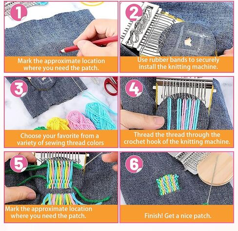 Mini Darning Mushroom for Socks 14 Hooks Small Speedweve Style Weaving Darning Loom with Knit Patch Kit Patch Maker Large Eye Needles 100 Colors Thread for Handcraft DIY Weaving Repair Tool in Kuwait
