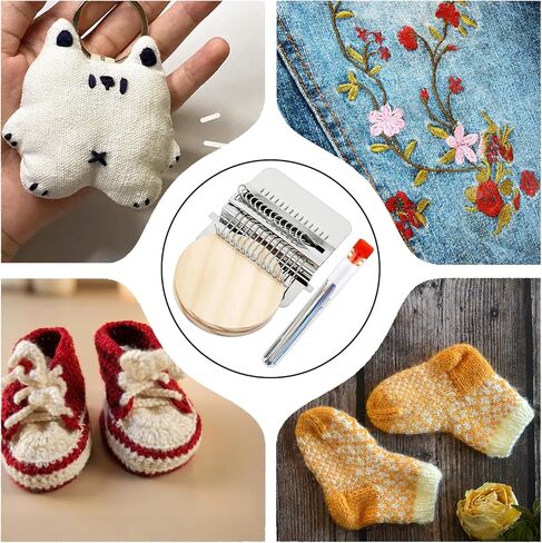 Mini Darning Mushroom for Socks 14 Hooks Small Speedweve Style Weaving Darning Loom with Knit Patch Kit Patch Maker Large Eye Needles 100 Colors Thread for Handcraft DIY Weaving Repair Tool in Kuwait