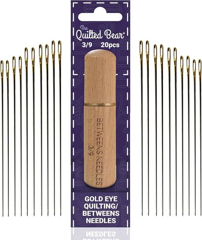 The Quilted Bear Gold Eye Betweens Quilting Needles 3/9-20 Betweens Hand Quilting Needles Set in a Premium Engraved Wooden Case for Quilting & Sewing (Sizes 3/9) in Kuwait
