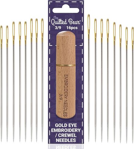 The Quilted Bear Gold Eye Betweens Quilting Needles 3/9-20 Betweens Hand Quilting Needles Set in a Premium Engraved Wooden Case for Quilting & Sewing (Sizes 3/9) in Saudi Arabia