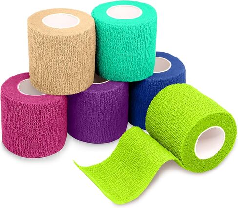FriCARE Latex Free Self Adhesive Bandage, Medical Supplies First Aid Tape Self-Adherent Cohesive Bandages, Non-Woven Elastic Athletic Spat Tape Vet Wrap Fluorescent Yellow 6 Rolls 2 Inches x 5 Yards in Kuwait
