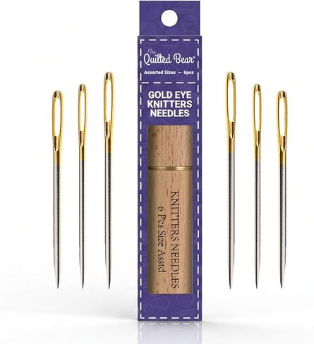 The Quilted Bear Gold Eye Betweens Quilting Needles 3/9-20 Betweens Hand Quilting Needles Set in a Premium Engraved Wooden Case for Quilting & Sewing (Sizes 3/9) in Saudi Arabia