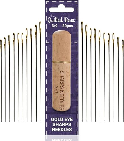The Quilted Bear Gold Eye Betweens Quilting Needles 3/9-20 Betweens Hand Quilting Needles Set in a Premium Engraved Wooden Case for Quilting & Sewing (Sizes 3/9) in Saudi Arabia