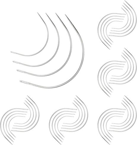 مجموعة إبر الخياطة المنحنية ElevateTech، 48 قطعة 4 مقاسات إبرة جلدية منحنية للخياطة اليدوية شديدة التحمل من النوع C لإبر خطافية للسجاد الجلدي والنسيج القماشي (2/2.5/3/3.5 بوصة) in Kuwait