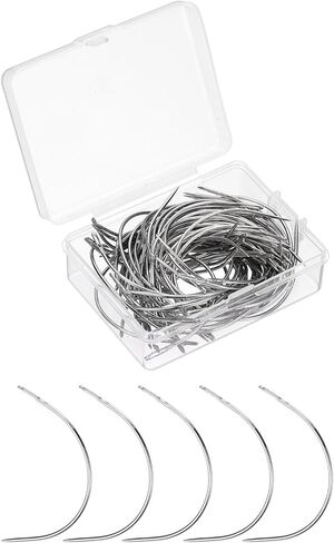 HARFINGTON 100Pcs Curved Needles 3" C Type Leather Hand Sewing Needle Upholstery Curved Weaving Awl for Carpet Leather Canvas Repairing Blocking Knitting Crafts, Silver in Kuwait