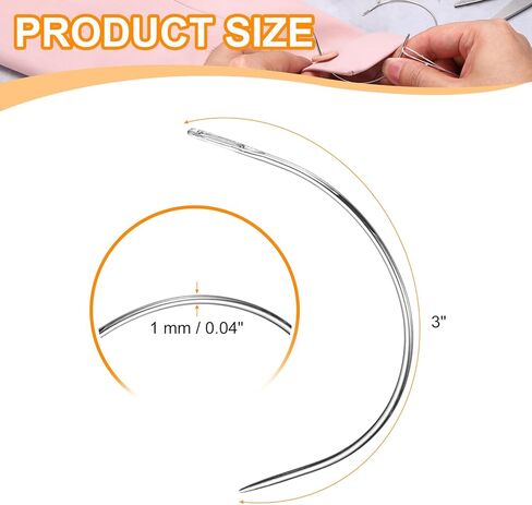 HARFINGTON 100Pcs Curved Needles 3" C Type Leather Hand Sewing Needle Upholstery Curved Weaving Awl for Carpet Leather Canvas Repairing Blocking Knitting Crafts, Silver in Kuwait