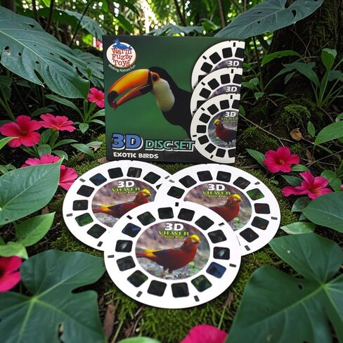 WARM FUZZY Toys Exotic Birds Reels for Viewfinder – 3 Slides with 21 HD 3D Images, Tropical Bird Refill Discs for Kids & Adults, Retro Classic Educational Toy Accessory in Kuwait