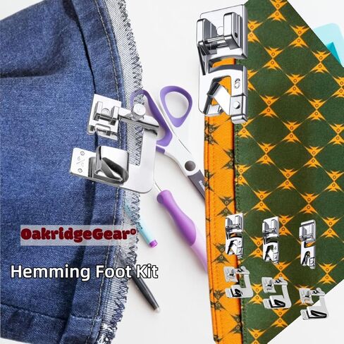 Hemming Foot Kit 6Pcs Includes Wide Rolled Hem Foot Set and Narrow Foot Hemmer Set for Brother, Singer Janome Low Shank Sewing Machines Use in Kuwait
