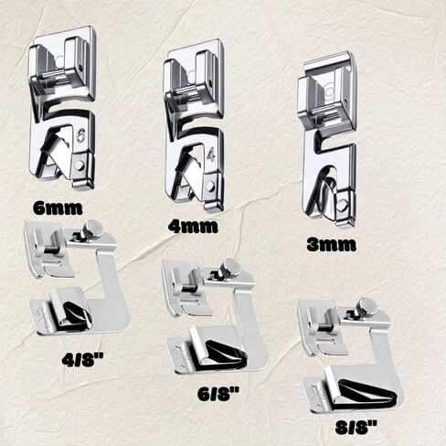 Hemming Foot Kit 6Pcs Includes Wide Rolled Hem Foot Set and Narrow Foot Hemmer Set for Brother, Singer Janome Low Shank Sewing Machines Use in Kuwait