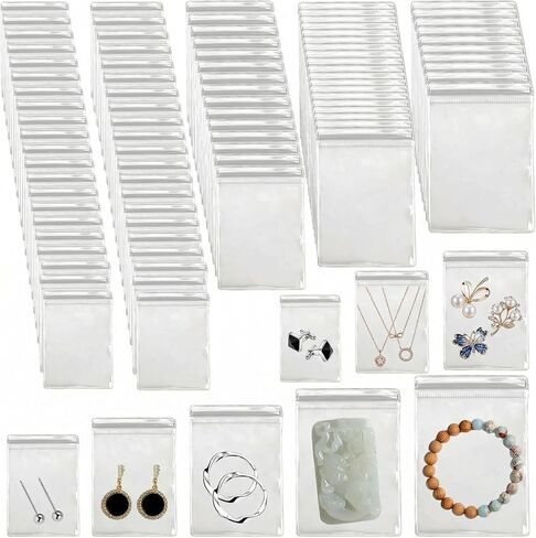 160Pcs Clear PVC Self Seal Jewelry Bags 5 Sizes Resealable Zipper Bags, Anti-Tarnish Storage Bags for Earrings Rings Jewelry Organizer and Packaging in Kuwait