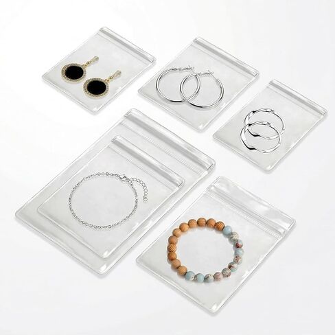 160Pcs Clear PVC Self Seal Jewelry Bags 5 Sizes Resealable Zipper Bags, Anti-Tarnish Storage Bags for Earrings Rings Jewelry Organizer and Packaging in Kuwait