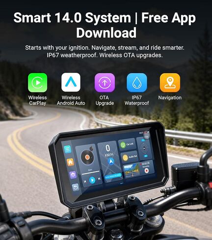 U6 Motorcycle Carplay, 6'' IPS Touchscreen with Wireless Apple CarPlay & Android 14 OS Android Auto, 1080P Dual Front and Rear Cameras, GPS Navigation, TPMS, 110° Angle, IP67 Waterproof in Saudi Arabia