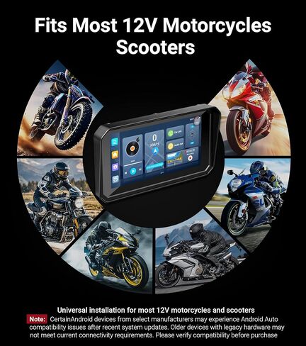 U6 Motorcycle Carplay، شاشة لمس IPS مقاس 6 بوصات مع Apple CarPlay اللاسلكي وAndroid 14 OS Android Auto، كاميرات أمامية وخلفية مزدوجة بدقة 1080 بكسل، ملاحة GPS، TPMS، زاوية 110 درجة، IP67 مقاومة للماء in Kuwait
