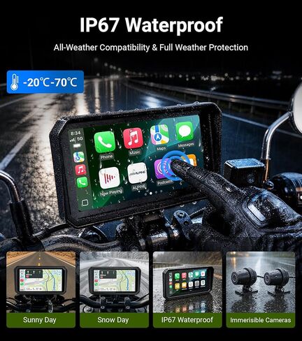 U6 Motorcycle Carplay, 6'' IPS Touchscreen with Wireless Apple CarPlay & Android 14 OS Android Auto, 1080P Dual Front and Rear Cameras, GPS Navigation, TPMS, 110° Angle, IP67 Waterproof in Saudi Arabia
