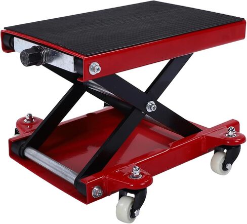 Keenso Motorcycle Lift Powder Coated Motorcycle Jack 510kg Capacity 4.3in to 14.7in Scissor Lift with Detachable Handle and 4 Wheels for Street Cruiser Touring Bikes in Saudi Arabia