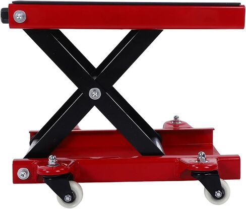 Keenso Motorcycle Lift Powder Coated Motorcycle Jack 510kg Capacity 4.3in to 14.7in Scissor Lift with Detachable Handle and 4 Wheels for Street Cruiser Touring Bikes in Saudi Arabia