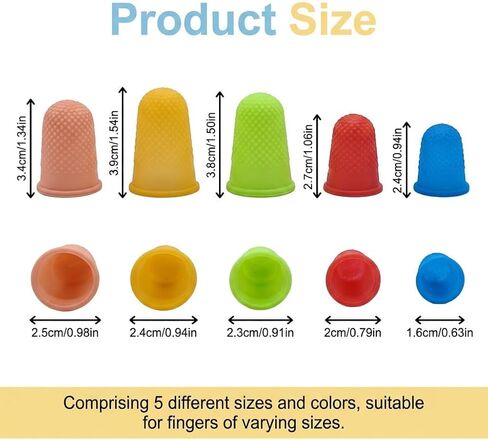 10 Pcs Rubber Finger Tips Covers, Reusable Silicone Finger Protectors in 5 Sizes & 5 Colors, Non Slip Thimble for Money Counting, Paper Sorting, Sewing, Cutting, Office and Craft Work in Kuwait