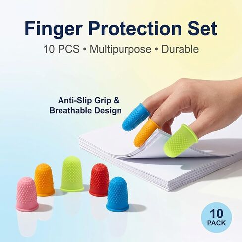 10 Pcs Rubber Finger Tips Covers, Reusable Silicone Finger Protectors in 5 Sizes & 5 Colors, Non Slip Thimble for Money Counting, Paper Sorting, Sewing, Cutting, Office and Craft Work in Kuwait