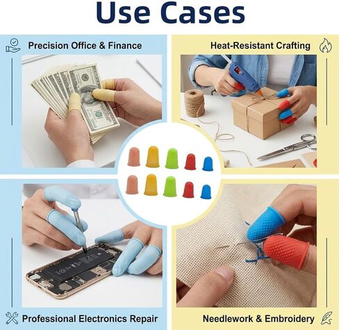 10 Pcs Rubber Finger Tips Covers, Reusable Silicone Finger Protectors in 5 Sizes & 5 Colors, Non Slip Thimble for Money Counting, Paper Sorting, Sewing, Cutting, Office and Craft Work in Kuwait