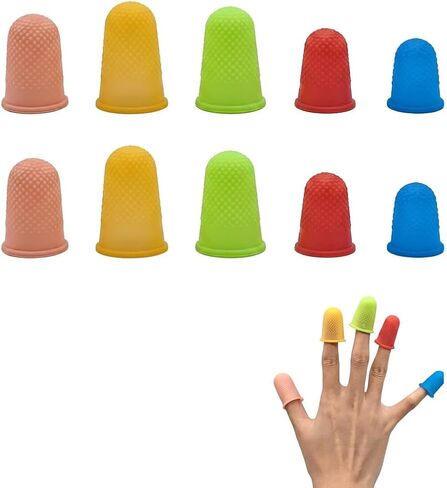 10 Pcs Rubber Finger Tips Covers, Reusable Silicone Finger Protectors in 5 Sizes & 5 Colors, Non Slip Thimble for Money Counting, Paper Sorting, Sewing, Cutting, Office and Craft Work in Kuwait