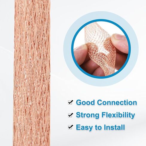 MECCANIXITY 3 قطع حزام أرضي مضفر 12 بوصة × 0.4 بوصة نحاس عالمي للسيارات مرنة عارية مسطحة حزام الأرض موصلات مع المقابس الطرفية لمعظم سيارات السيارات in Kuwait
