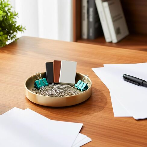 Gold Paper Clip Holder Stainless Steel Gold Decorative Bowl Round Paper Clips Storage Bowl for Office, Dressing Table, Study Desk Tiny Parts (4 Inch Diameter x 1 Inch Height) in Kuwait