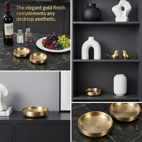 Gold Paper Clip Holder Stainless Steel Gold Decorative Bowl Round Paper Clips Storage Bowl for Office, Dressing Table, Study Desk Tiny Parts (4 Inch Diameter x 1 Inch Height) in Kuwait