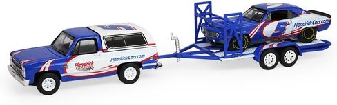 Greenlight Collectibles 1:64 Racing Hitch & Tow Series 6-1986 Chevy K5 Blazer Silverado and 1969 Camaro – Hendrick Motorsports – Kyle Larson #5 First Win Tribute on Tandem Car Trailer 31190-C in Kuwait