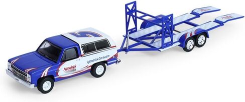 Greenlight Collectibles 1:64 Racing Hitch & Tow Series 6-1986 Chevy K5 Blazer Silverado and 1969 Camaro – Hendrick Motorsports – Kyle Larson #5 First Win Tribute on Tandem Car Trailer 31190-C in Kuwait