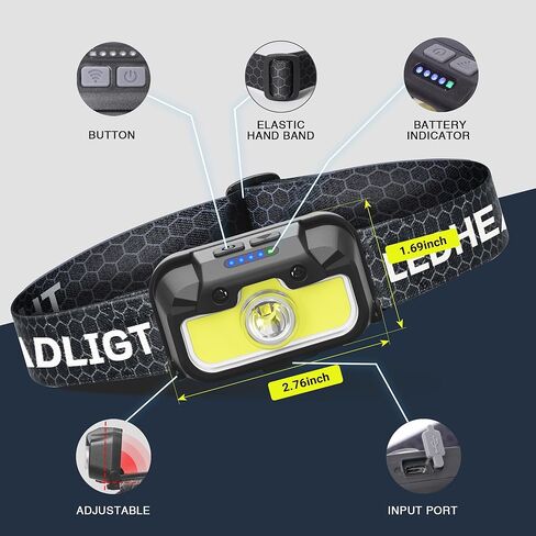 Favorlite Headlamp Rechargeable, 2 Pack 1300 Lumen Lightweight Bright with White Green Red Headlamp Flashlight, Waterproof Motion Sensor Head Lamp,14 Modes for Outdoor Camping Running Cycling in Saudi Arabia