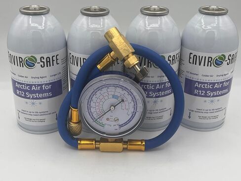 ENVIRO-SAFE Arctic-Air for R12, AC Support, (4) 4 oz. Piercing Style Cans & Gauge in Kuwait