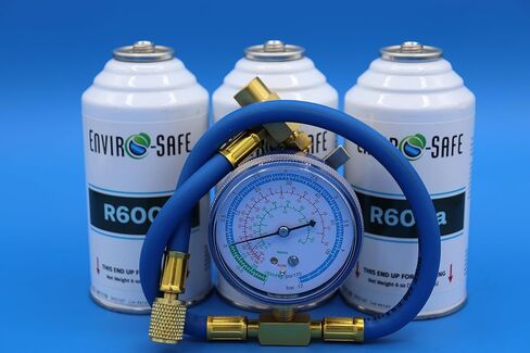 مبرد Envirosafe R600a - علبة 6 أونصة - R600a للتدفئة والتهوية وتكييف الهواء (HVAC) للاستخدام في حاوية سعة 6 أونصة (3 عبوات) - مع مقياس شحن نحاسي in Kuwait