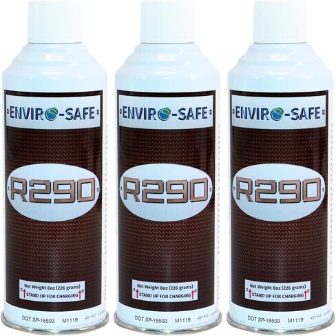 ENVIRO-SAFE Upright R290 Refrigerant -K-28 Self-Sealing Style Top for HVAC & Refrigeration Use-3pk-Cans Only in Kuwait
