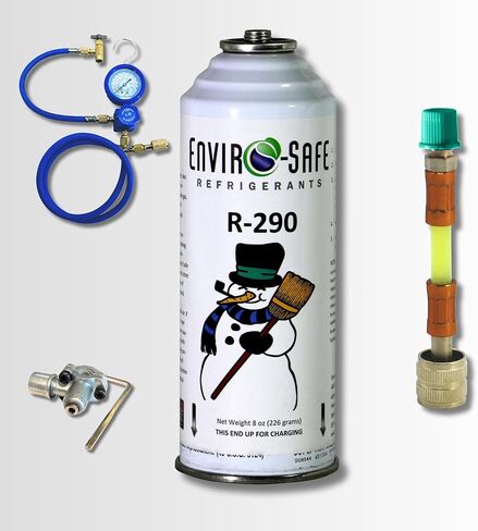 ENVIRO-SAFE R290 Refrigerant in an 8oz. Piercing Style Container for Recharge – Includes Gauge Set, Bullet Piercing Valve and R290 Can - DIY KIT (Recharge and Seal Kit) in Saudi Arabia
