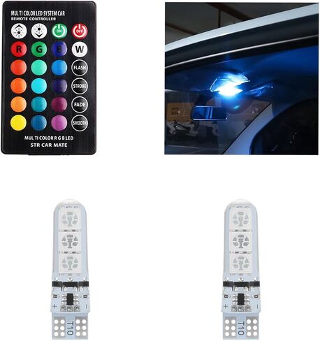 4Pcs T10 RGB LED Bulbs - 16 Colors & 4 Dynamic Modes Atmosphere Light with RF Remote - Compatible with 194 168 W5W 2825 - for Car Interior, Dome, Map, License Plate, Parking Lights in Kuwait