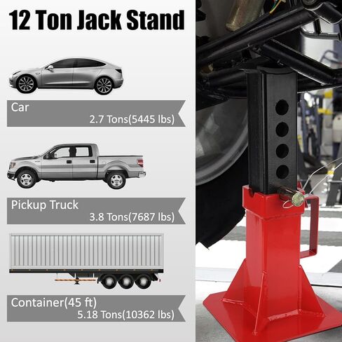 12 Ton (24,000 Lbs) Heavy Duty Pin Type Jack Stands, 11"-18" Adjustable Height with Quick-Release Safety Lock, Pin-Style Supports for Heavy Trucks, RVs, Trailers & Cars, Garage Use, 1 Pair in Kuwait