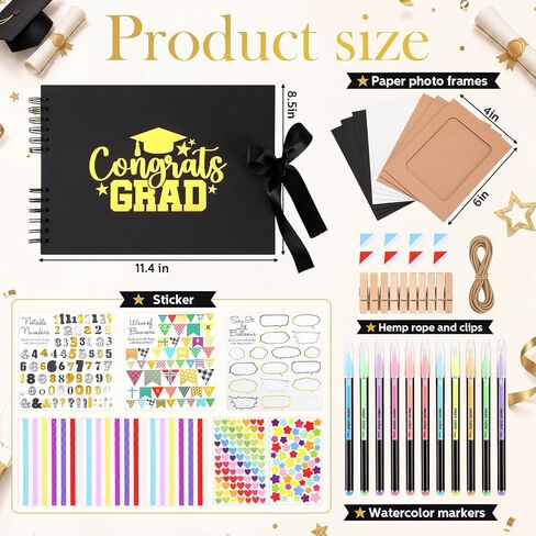 Eaasty 80 Pages 2026 Graduation Scrapbook DIY Kit Grad Guest Book Photo Album with Stickers Markers Photo Frames Clips for 2026 College High School Memory Book Gifts Party Supplies 3.15 x 4.72" in Kuwait